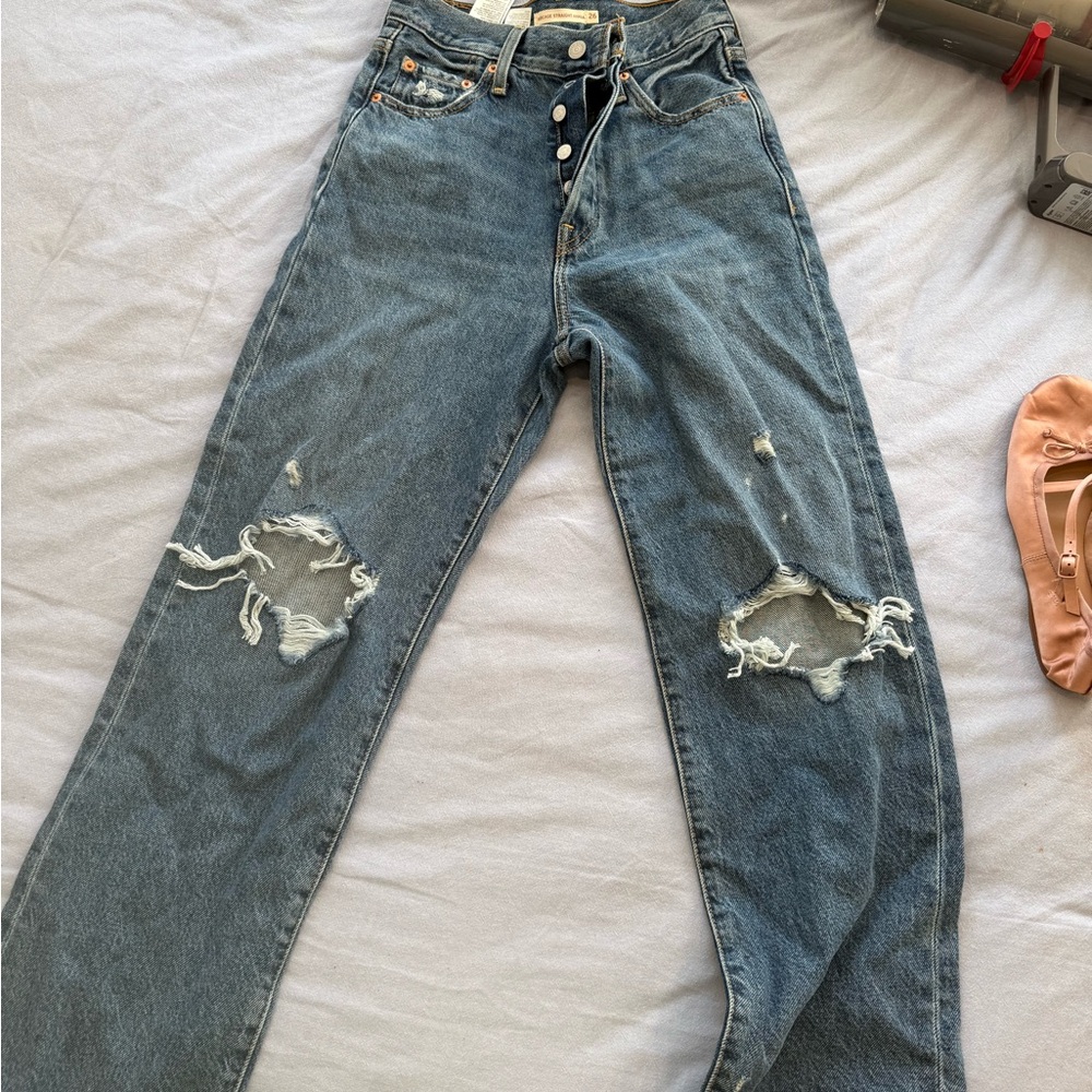 Levi's Washed Blue Ripped Boyfriend Jeans